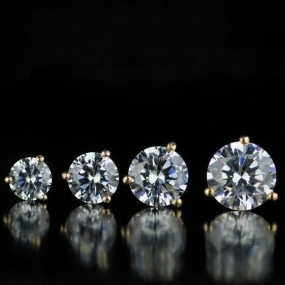 Solid 14k Yellow Gold Round AAA Quality CZ Martini PushBack Stud Earrings Sz 7mm - Picture 2 of 5